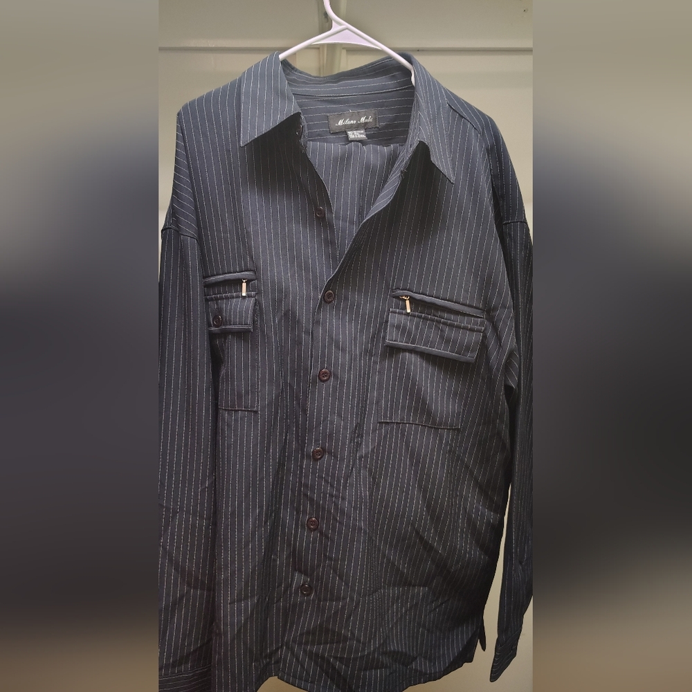 Men Navy Pinstripe Set